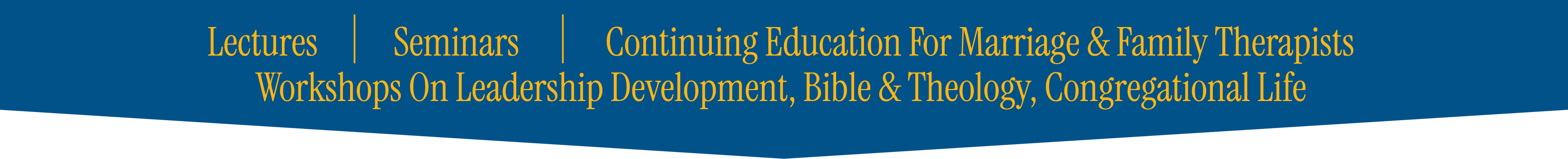 Lectures, Seminars, Continuing Education for Marriage and Family Therapists. Workshops on Leadership Development, Bible and Theology, Congregational Life.